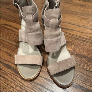 Hinge Taupe Suede Heeled Sandals